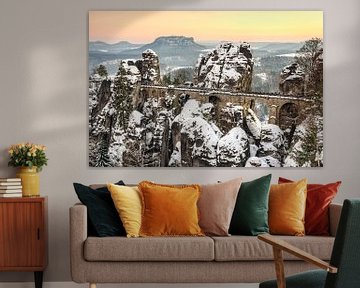 Bastei bridge Saxon Switzerland in winter van Michael Valjak