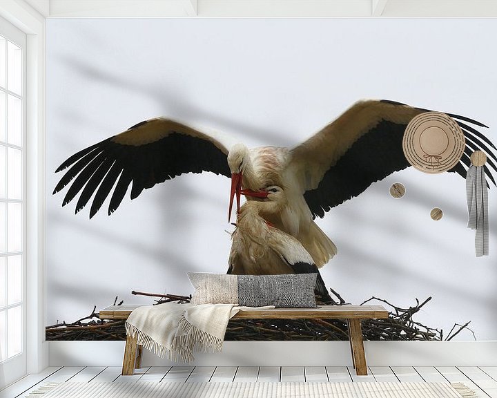 Sfeerimpressie behang: Vogel | Ooievaar van Larissa Bakker
