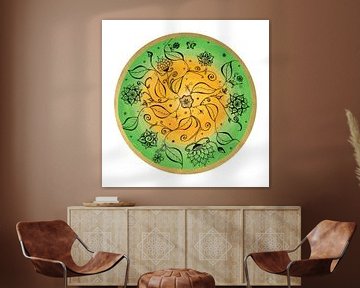 Mandala "Fröhliches Naturspiel" handgemalt von Sylvia Polis