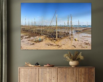 Bancs de moules à marée basse dans le Bassin d'Arcachon, France sur Evert Jan Luchies