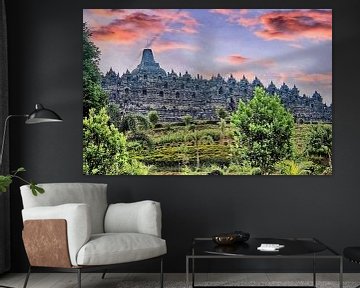 Borobudur bij zonsondergang van Eduard Lamping