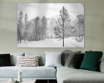 Zwart wit bomen en sneeuw in Japan van Hidde Hageman