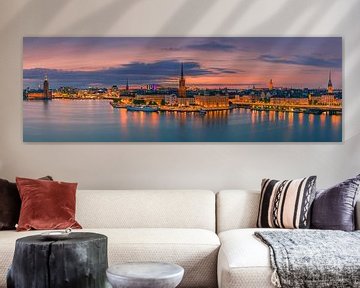 Panorama Zonsondergang in Stockholm van Henk Meijer Photography