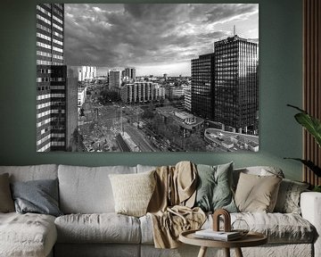Churchillplein Rotterdam in black and white