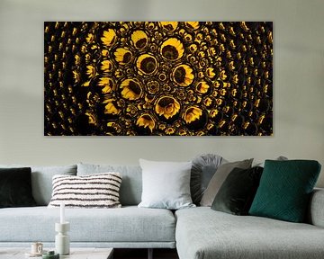 Panorama of a sunflower in drops (yellow) by Marjolijn van den Berg