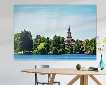 Church and lake in Templin, Germany