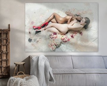Nudes on floor with flowers by Allard Kamermans
