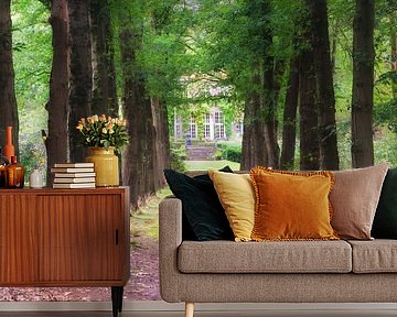 Uitzicht op landgoed Huis Beerze langs een laan omzoomd met eiken van Evert Jan Luchies