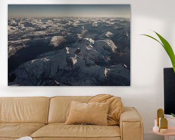 Aerial view on the snow covered winter landscape in Northern Norway