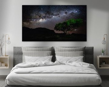Sterrenhemel met Melkweg boven boom - Aus, Namibië von Martijn Smeets