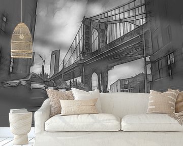 Manhattan Bridge - Grafische schets van Loris Photography