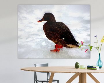 Female Duck in Winter van Nicky`s Prints