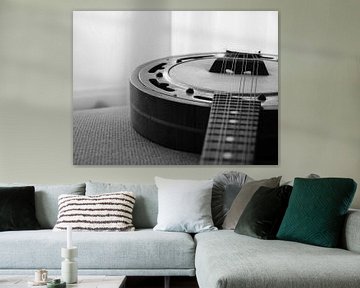 Een mandoline banjo in zwart wit