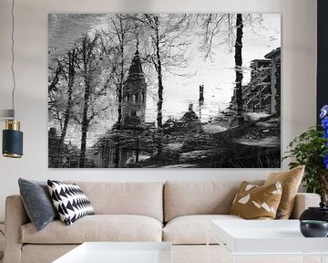 Elleboogkerk en Langegracht historisch Amersfoort in zwartwit