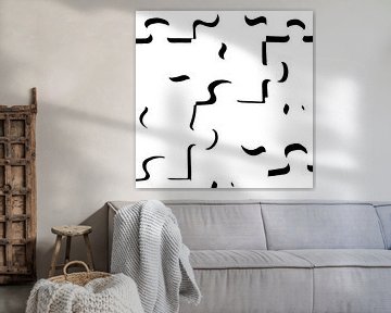 "only shadows" (alleen de schaduwen) in zwart wit puzzelstukjes (wit) van Marjolijn van den Berg