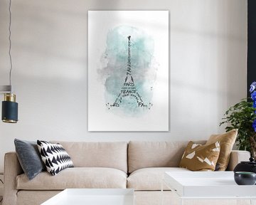 Eiffeltoren typografie | aquarel turquoise van Melanie Viola