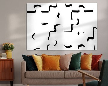 "only shadows" (alleen de schaduwen) in zwart wit puzzelstukjes (wit)  van Marjolijn van den Berg