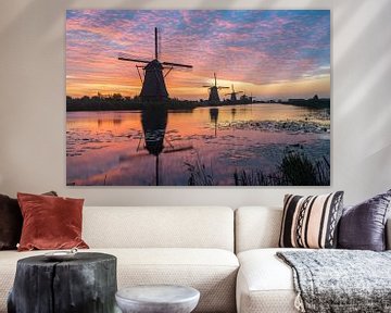 Kinderdijk in Holland met zonsopgang