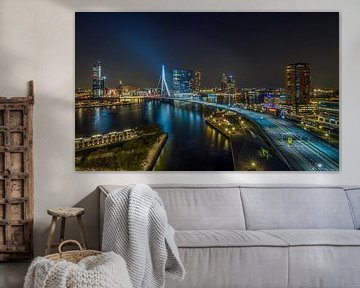 The skyline of Rotterdam with the Erasmus Bridge in the night by MS Fotografie | Marc van der Stelt