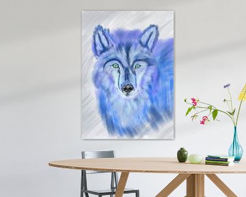 Wolf in onwerkelijke kleuren. van Monique Schilder