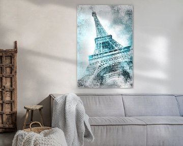 PARIS Tour Eiffel | Aquarelle turquoise sur Melanie Viola