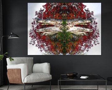 Rood gekleurde boom kunstwerk van Devin Meijer