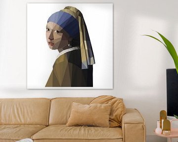 Meisje met de parel Johannes Vermeer Low Poly portret van Marianne Jonkman