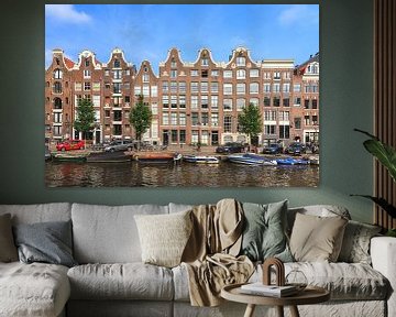 Grachtenpanden aan de Prinsengracht in de zomer von Dennis van de Water