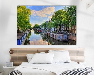 Prinsengracht mit Hausbooten und Westerkerk von Dennis van de Water