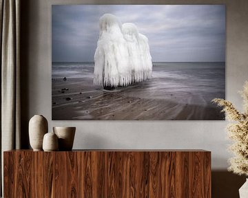 Groynes on shore of the Baltic Sea in winter time by Rico Ködder