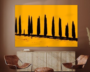Silhouetten van cypressen, Toscane. van Rens Kromhout