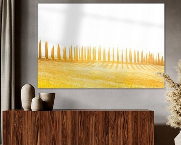 Cipressenlaan met schaduwen, zonsondergang von Rens Kromhout