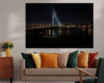 Pont Erasmus Rotterdam de nuit avec la ligne d'horizon illuminée