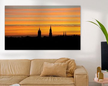 Zonsopgang boven Delft van Marja van den Hurk