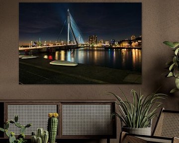 Le pont Erasmus de Rotterdam éclairé de nuit.