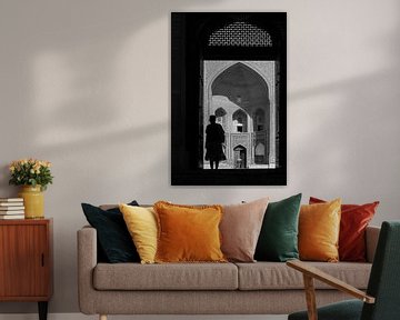 Silhoute of women in dooropening madrassa Bukhara by Johan Zwarthoed