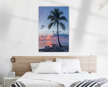 Palmboom tijdens de zonsondergang. van Erik de Rijk