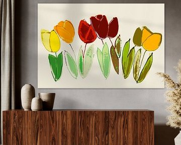 gestileerde, bijna abstracte tulpen van Hanneke Luit