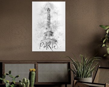 Monochrome Art EIFFELTURM | Aquarelle sur Melanie Viola