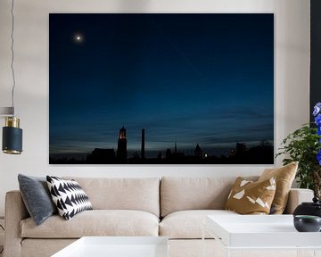 Utrecht by night, with moonlight and Dom tower