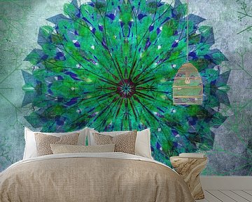 Mandala - grunge in green and blue