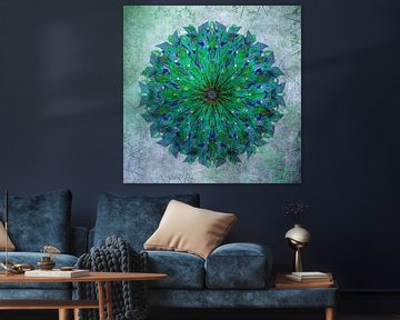 Mandala - grunge in green and blue by Rietje Bulthuis