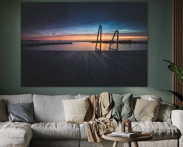 Open air swimming pool with recreational lake during sunset by Fotografiecor .nl