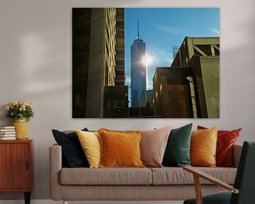 Empire State Building with sun and moody concrete by Anne Hana