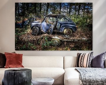Oldtimer-Auto Fiat 600 im Wald von Inge van den Brande