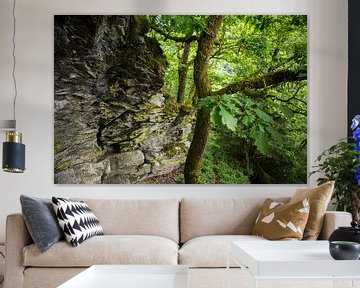 Landschaft mit Eiche im Wald mit Felsen von Ger Beekes