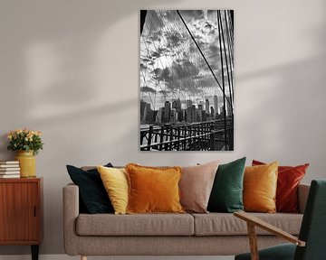 Skyline New York vanaf de Brooklyn Bridge van Karin Mooren