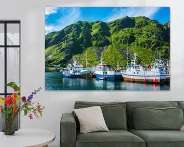 Fishing boats on the Lofoten islands in Norway van Rico Ködder