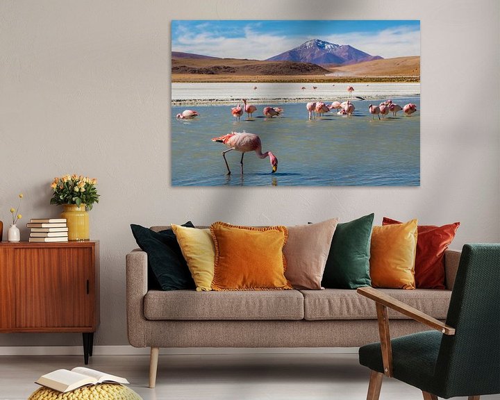 Sfeerimpressie: Hedionda lagune in Bolivia met flamingo's van Eveline Dekkers