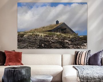 Noors huis met gras op het dak